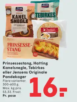 SPAR Prinsessestang, Hatting Kanelsnegle, Tebirkes eller Jensens Originale Pandekager tilbud