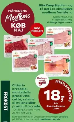 Coop 365 Citterio pålæg (bresaola, mortadella, prosciutto cotto, salame di milano, prosciutto crudo) tilbud
