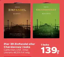 SuperBrugsen Pier 39 Zinfandel eller Chardonnay i boks tilbud