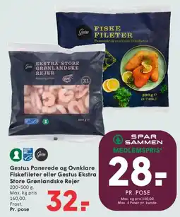 SPAR Gestus Panerede / Ovnbagte Fiskefileter og Ekstra Store Grønlandske Rejer tilbud