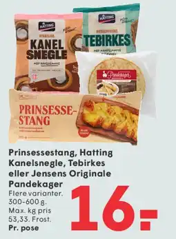 SPAR Prinsesestang / Hatting Kanelsnegle / Tebirkes / Jensens Originale Pandekager tilbud