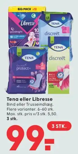 SPAR Tena eller Libresse (bind/trusseindlæg) tilbud