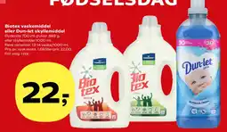 Kvickly Biotex vaskemiddel eller Dun-let skyllemiddel tilbud