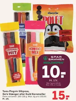 SPAR Toms Pingvin slikposer / Goe'e Stænger / Guld Karameller tilbud