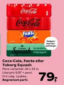 Kvickly Coca-Cola, Fanta eller Tuborg Squash (24 x 33 cl) tilbud
