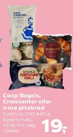 Kvickly Coop Bagels, Croissanter eller Irma pitabrød tilbud