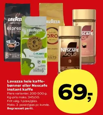 Lavazza hele kaffebønner eller Nescafe instant kaffe