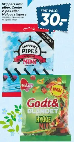Bilka Skippers mini piber, Center 2-pak eller Malaco slikpose tilbud