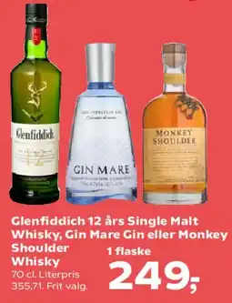 Kvickly Glenfiddich 12 års Single Malt Whisky, Gin Mare Gin eller Monkey Shoulder Whisky tilbud