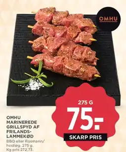 MENY OMHU Marinerede Grillspyd af Frilandslammekød tilbud