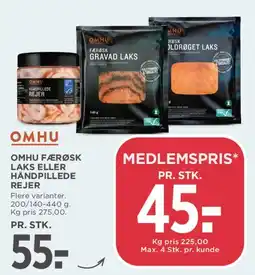 MENY OMHU færøsk laks eller håndpillede rejer tilbud