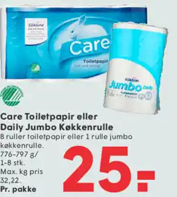 SPAR Care Toiletpapir eller Daily Jumbo Køkkenrulle tilbud