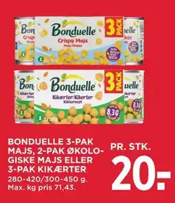 MENY BONDUELLE 3-PAK MAJS, 2-PAK ØKOLOGISKE MAJS ELLER 3-PAK KIKÆRTER tilbud