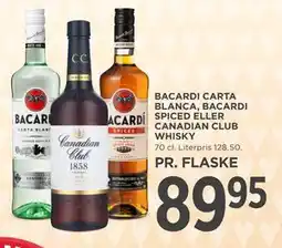 MENY BACARDI CARTA BLANCA, BACARDI SPICED ELLER CANADIAN CLUB WHISKY tilbud