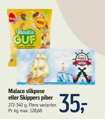 Føtex Malaco slikpose eller Skippers piber tilbud