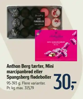 Føtex Anthon Berg tærter, Mini marcipanbrød eller Spangsberg flødeboller tilbud