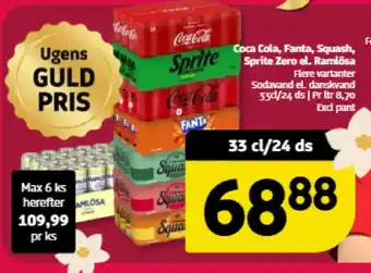 Coca Cola, Fanta, Squash, Sprite Zero el. Ramlösa