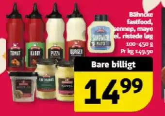Bähncke fastfood, sennep, mayo el. ristede løg