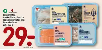 Laksefileter, torskefileter, danske rødspættefileter eller hele skrubber