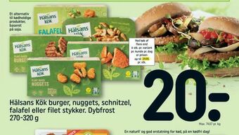 REMA 1000 Hälsans Kök burger, nuggets, schnitzel, falafel eller filet stykker tilbud