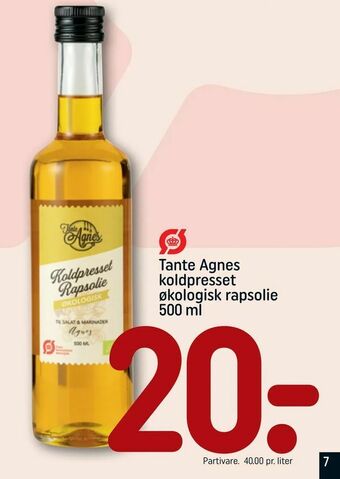 Tante Agnes koldpresset økologisk rapsolie