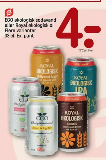 REMA 1000 EGO økologisk sodavand eller Royal økologisk øl tilbud