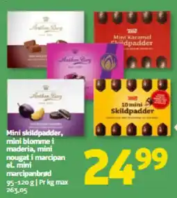 Løvbjerg Mini skildpadder, mini blomme i maderia, mini nougat i marcipan el. mini marcipanbrød tilbud