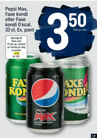 REMA 1000 Pepsi Max, Faxe kondi eller Faxe kondi 0 kcal tilbud