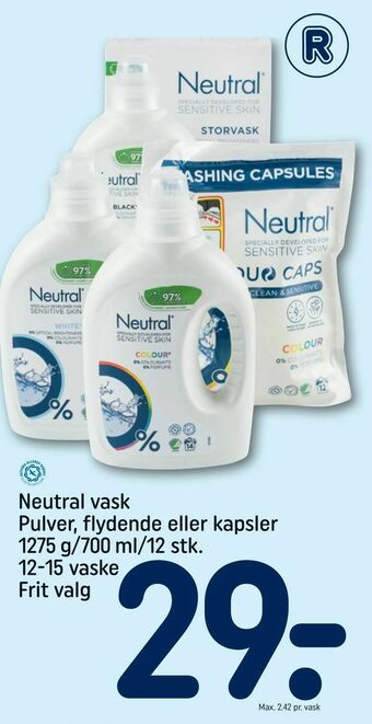 REMA 1000 Neutral vask Pulver, flydende eller kapsler tilbud