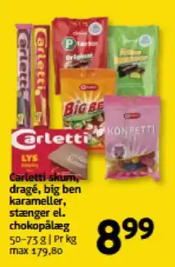 Løvbjerg Carletti skum, dragé, big ben karameller, stænger el. chokopålæg tilbud