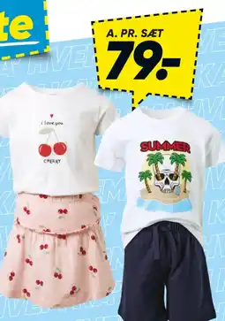 Bilka T-shirt og nederdel eller shortssæt tilbud
