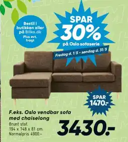 Bilka F.eks. Oslo vendbar sofa med chaiselong tilbud
