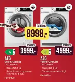 Skousen AEG VASKEMASKINE LR733W96W + AEG TØRRETUMBLER TR733W85W tilbud