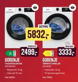 Skousen GORENJE VASKEMASKINE WES84AS + GORENJE TØRRETUMBLER DHNE82 tilbud