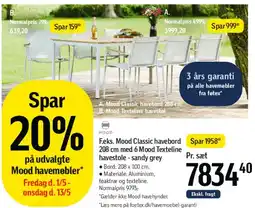 Føtex Mood Classic havemøbel 208 cm - sæt med 6 Mood Texteline havestole tilbud