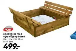Bilka Sandkasse med vippelåg og bænk tilbud