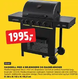 jem & fix GASGRILL MED 4 BRÆNDERE OG BAGBRÆNDER tilbud