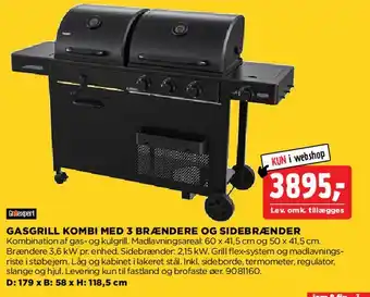 GASGRILL KOMBI MED 3 BRÆNDERE OG SIDEBRÆNDER