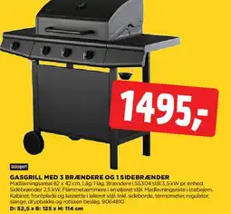 jem & fix GASGRILL MED 3 BRÆNDERE OG SIDEBRÆNDER tilbud