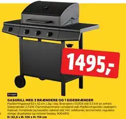 jem & fix GASGRILL MED 3 BRÆNDERE OG 1 SIDEBRÆNDER tilbud