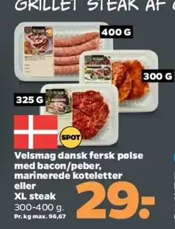 Netto Velsmag dansk frisk pølse / XL steak tilbud