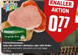 REWE DE Frische Rückensteaks natur oder mariniert Kentucky oder Alio Verde tilbud