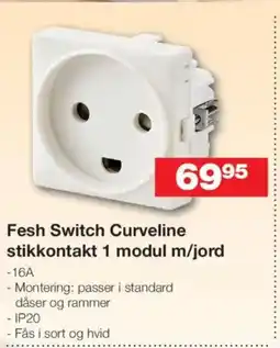 Bauhaus Fesh Switch Curveline stikkontakt 1 modul m/jord tilbud