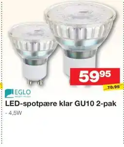 Bauhaus LED-spotpære klar GU10 2-pak tilbud