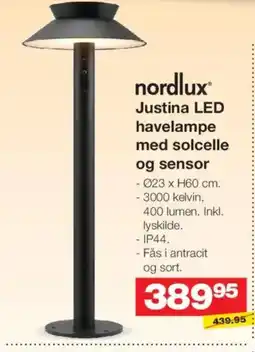 Bauhaus Nordlux Justina LED havelampe med solcelle og sensor tilbud