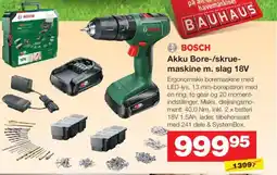 Bauhaus BOSCH Akku Bore-/skrue- maskine m. slag 18V tilbud