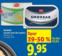Lidl MILBONA Letsaltet smør eller smørbar tilbud