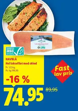 Lidl HAVBLÅ Hel laksefilet med skind tilbud