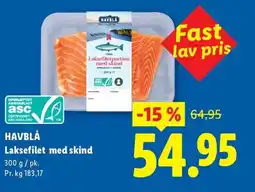 Lidl HAVBLÅ Laksefilet med skind tilbud