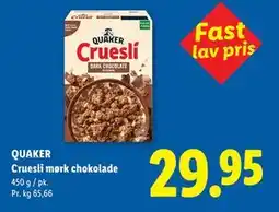Lidl QUAKER Cruesli mørk chokolade tilbud